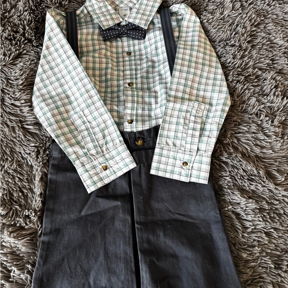Kids Plaid Shirt and Suspender Set